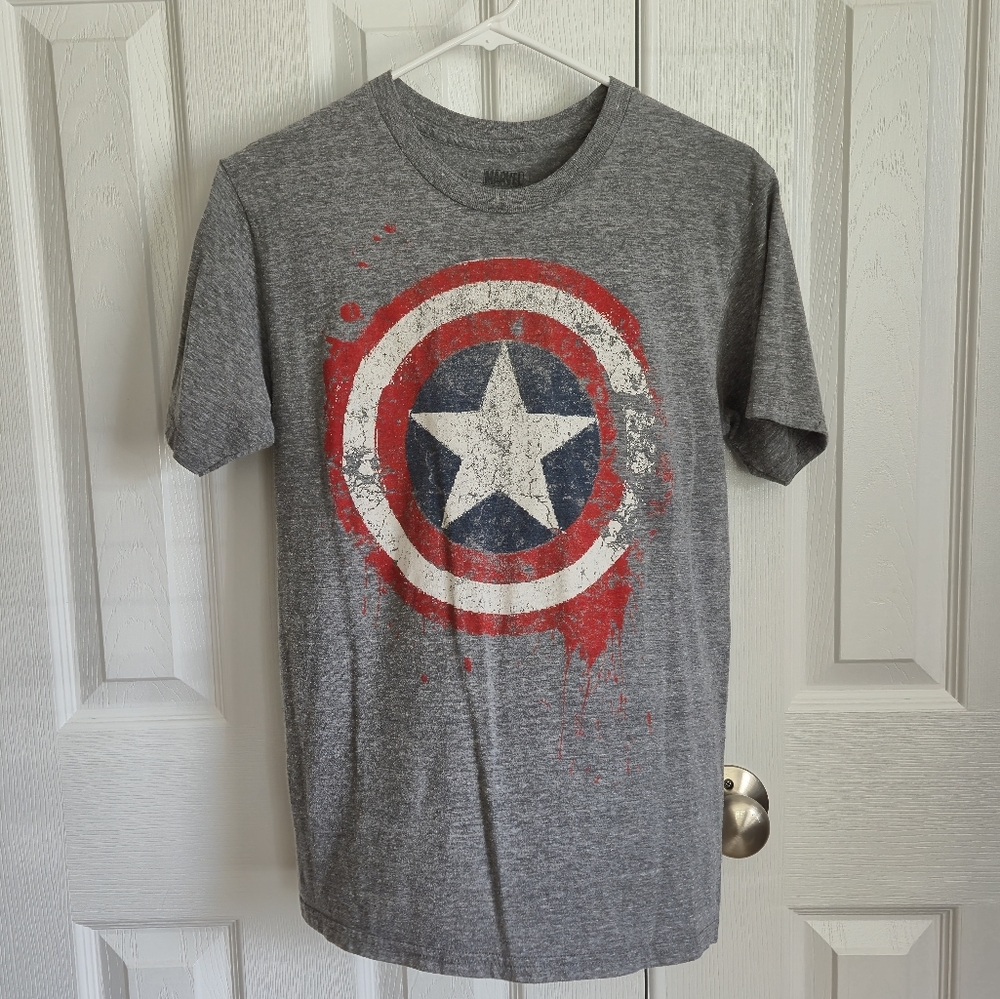 Captain‎ America Shield Marvel Gray Short Sleeve Tee Shirt Men's Small